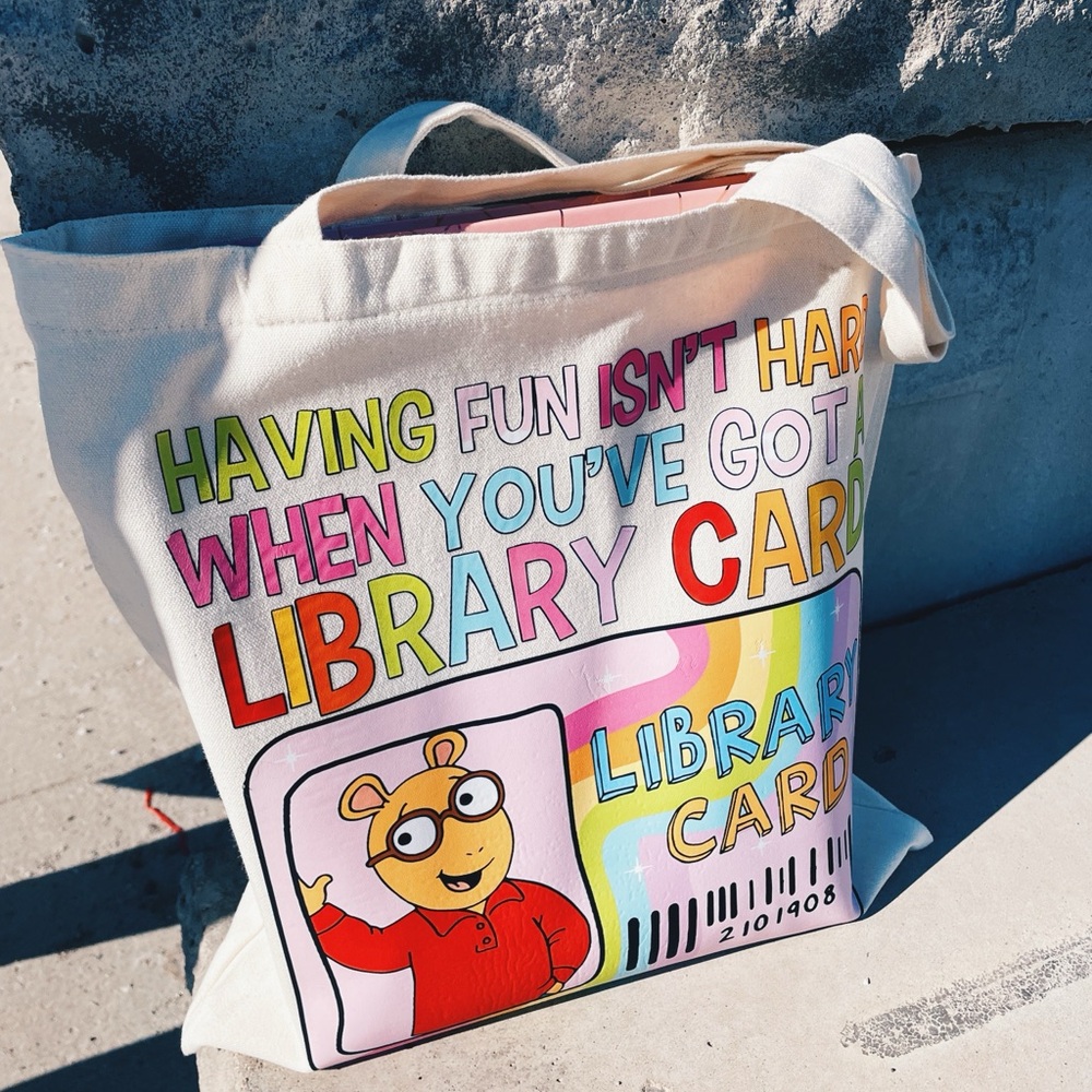 4/$50 Arthur Library Card Graphic Tote - Cream Canvas - Picture 2 of 2